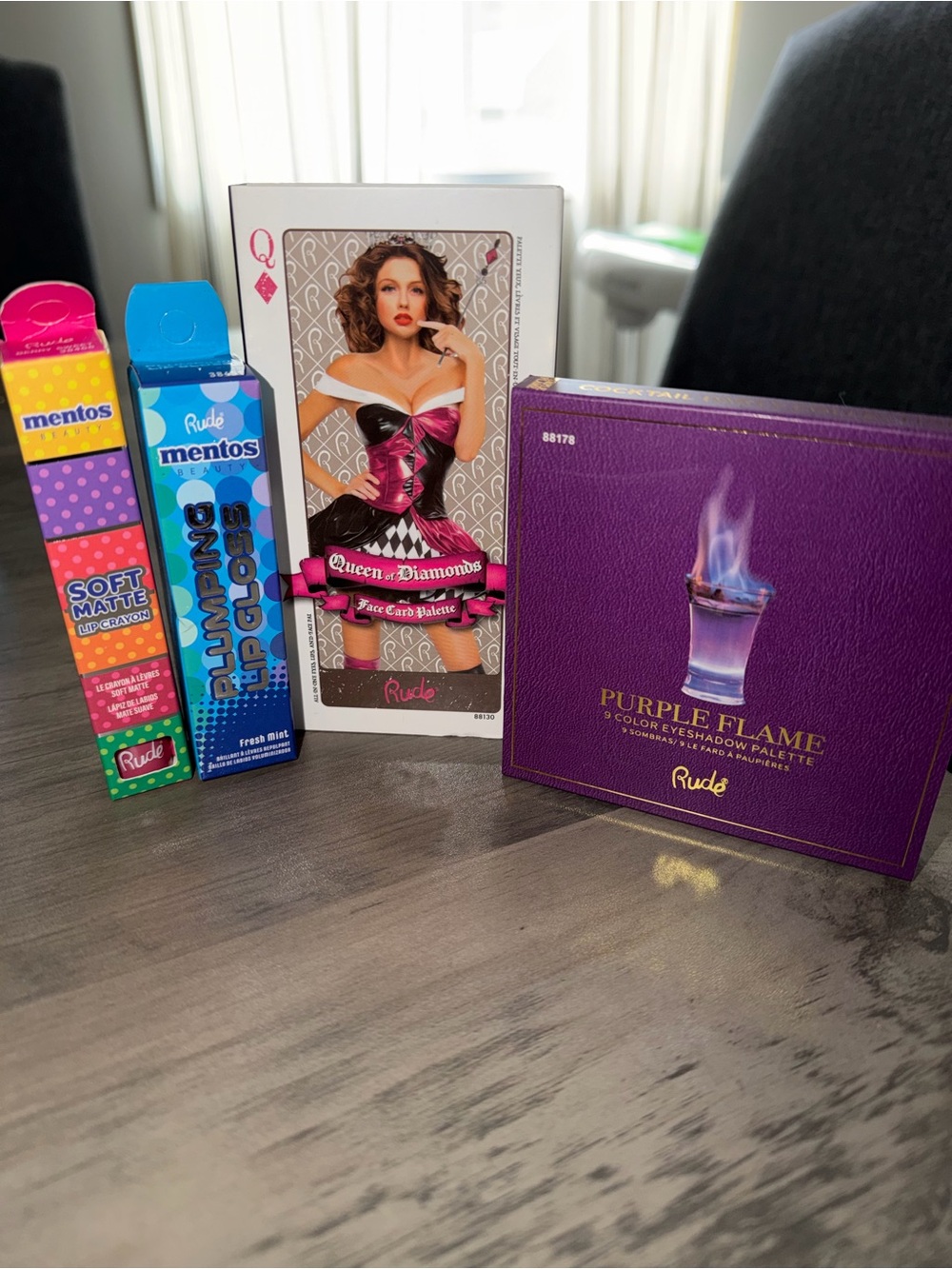 RUDE Cosmetics makeup bundle- 2 palletes and 2 lip products RV:$42!!